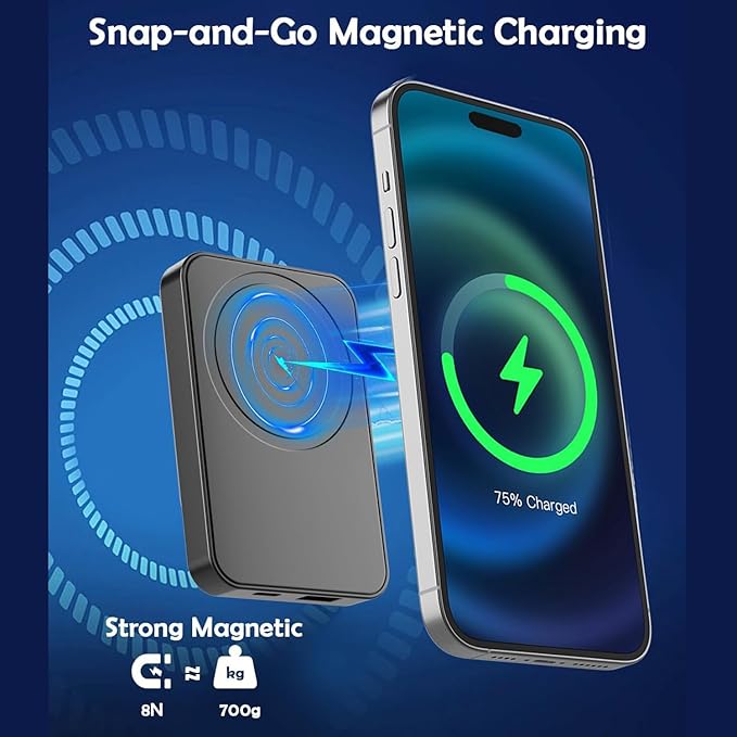 Magnetic Wireless Power Bank 5000mAh Magnetic Portable Charger 20W Fast Wireless Charging Power Bank Battery Pack Fast Charging with LED Display for iPhone 15/14/13/12 Series