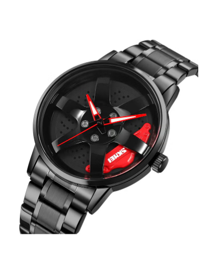 Car Watches for Men,Waterproof Stainless Steel Japanese Quartz Wrist Watch Sports Men’s Watches with Car Wheel Rim Hub Design