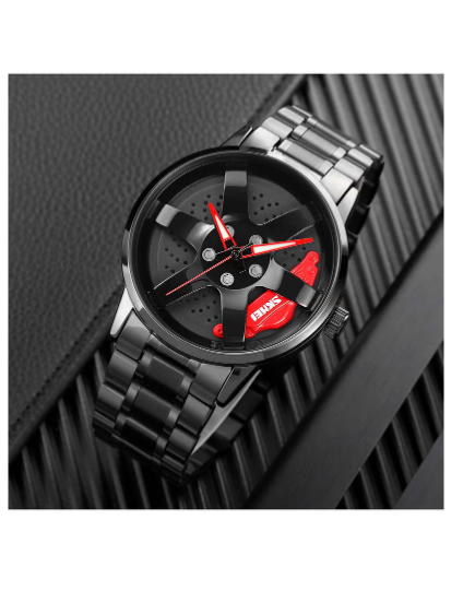 Car Watches for Men,Waterproof Stainless Steel Japanese Quartz Wrist Watch Sports Men’s Watches with Car Wheel Rim Hub Design